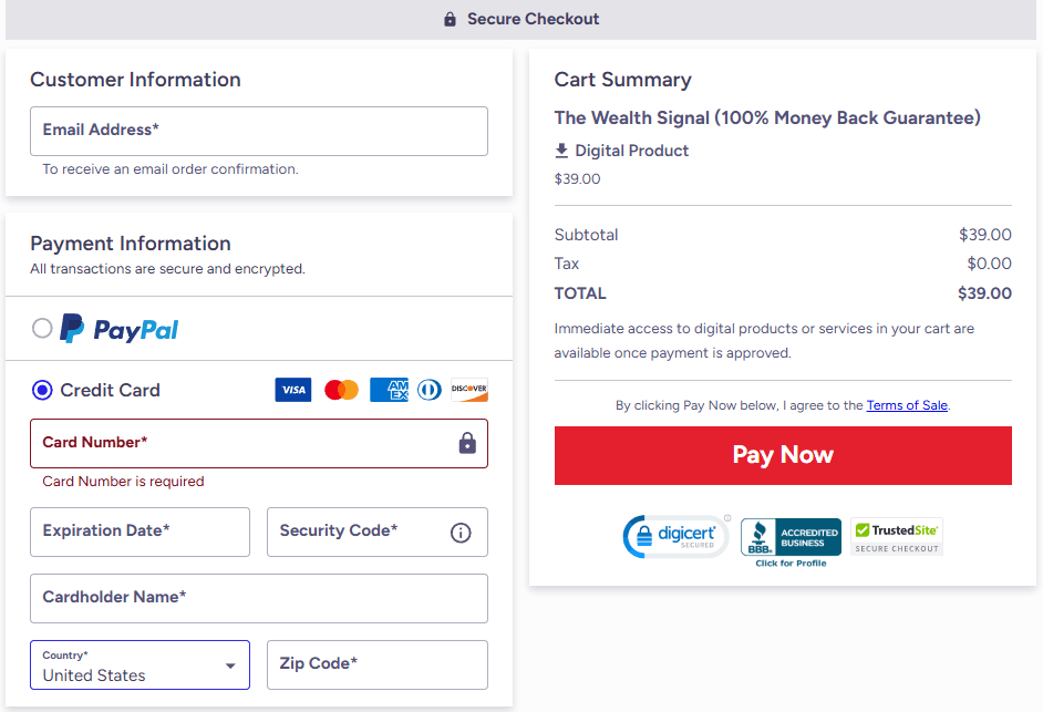 The Wealth Signal check out page